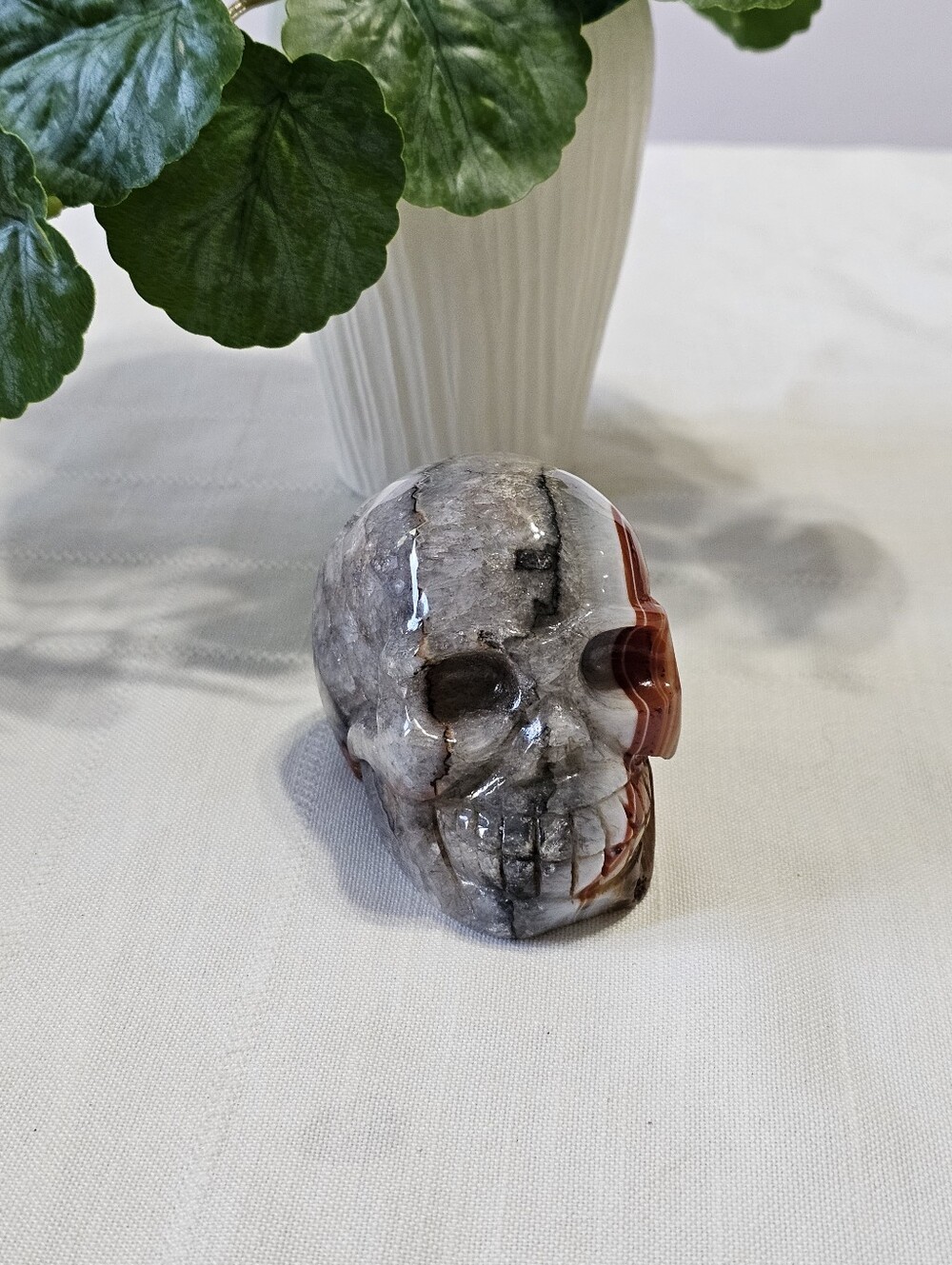 Carved Banded Agate Skull Sculpture - Picture 2 of 12